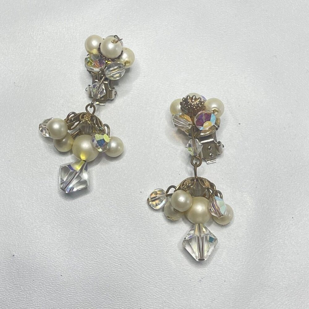 Dangle Drop Clip On Earrings Faux Pearl Long